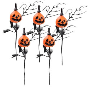 10Pcs Artificial Flower Halloween Black Horror Mini Pumpkin Branch Bouquet  Halloween Decorations and Ghost Festival Matching Ornaments