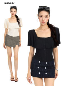 Square Neck Batwing Sleeve T-shirt Summer Women Slim Fit Short Shirt