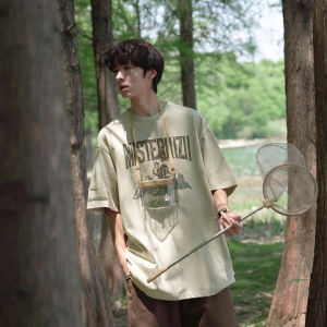 GOGOSOON Mens Short Sleeve T-Shirt 280g New Summer Fashion Design Pure Cotton American Style Printed round Neck Top