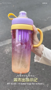 BOTOL AIR MINUM JUMBO KAPASITAS 950ML TUMBLER LUCU INFUSED DENGAN GAGANG DAN SEDOTAN KODE 3589