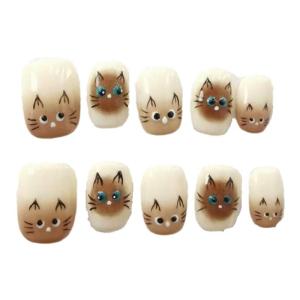Handmade Short Little Siamese Cat Cute Wearing False Nails MUSSIE NAIL Brand Gentle Color Series China Made Beauty Tools