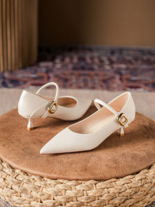 เรียบหรู รองเท้า Mary Jane สําหรับเดินทางสําหรับผู้หญิงที่มีส้นบางและหัวแหลม ทันสมัย Slip-On Ultra-Fiber หนัง รองเท้าเดี่ยว