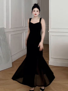 ชุดเดรสยาวทรงเอแขนกุดสไตล์ฝรั่งเศสเซ็กซี่สำหรับผู้หญิงไซส์ใหญ่พร้อมเสื้อคาร์ดิแกนแขนยาวและเสื้อกั๊ก