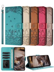 Flower Pressed Apple Phone Case Flip Cover Style Cat Wall Design Cute Anti-Fall Protection Shell for All Series iPhone