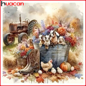 Huacan New Arrivals Diamond Painting Farm Animal 5D Diy Embroidery Mosaic Kits Autumn Scenery Picture Of Rhinestones