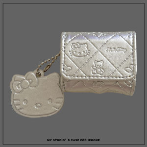 Luxury Leather Flip Cover HelloKitty Cat AirPods Pro 2 Case Silver Apple Bluetooth Earphone Shell for Women Teenagers