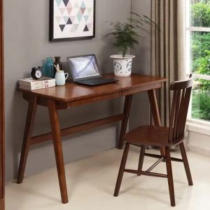 Solid Wood Nordic Style Home Office Desk with Shelves and Drawer