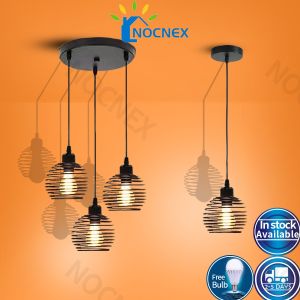 【Free Led Bulb】Iron Cage Spring Chandelier Ceiling Light Modern Simplicity Pendant Light Drop Light E27 LED Bulb Living Room Hanging Light Lamp NOCNEX