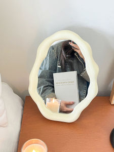 Handheld Folding High Definition Cream Cloud Flower Makeup Mirror Desktop Portable Vanity Desk Mirror for Home Use