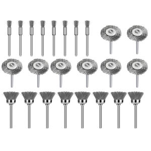 XCAN 24 Chiếc Bộ Bàn Chải Bánh Xe Dây Thép Không Gỉ Dành Cho Dụng Cụ Quay Dremel Đánh Bóng Kim Loại Mài Loại Bỏ Rỉ Sét Dụng Cụ Mài Mòn Chế Biến Gỗ