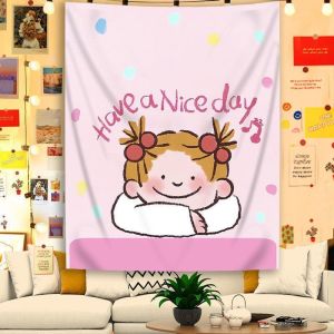 VIKAMA Kawaii Anime Tấm Thảm Treo Tường Have A Nice Day Trích Dẫn Tích Cực Trang Trí Phòng Bé Gái Ấm Áp Mềm Mại Bền Đẹp Thẩm Mỹ Quà Tặng Polyester