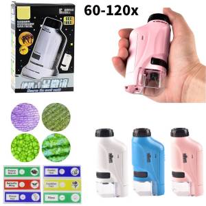 60-120x Mini Handheld Microscope Kit Pocket Microscope With LED Light Home School Biological Science Educational for Children