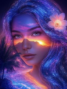 Huacan 5D DIY Diamond Painting Sunset Woman Diamond Mosaic Landscape Portrait Complete Kit Home Decoration