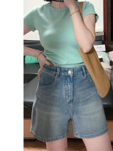 QIANCHANGNAAI | Retro Blue Loose Shorts for Women Plus Size