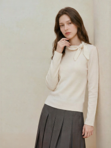 INMAN | French Style Ribbon Decor Half High Neck Knit Sweater