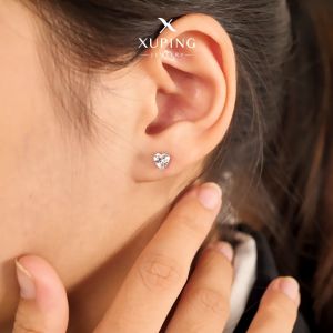 Xuping Anting Stud Aksesoris Wanita Silver Motif Hati 4-6mm