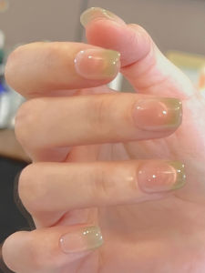 Green Cats Eye French Style Pure Handmade Wearable Nail Art Adhesive Stickers Reusable Fresh Looking Nail Art Products