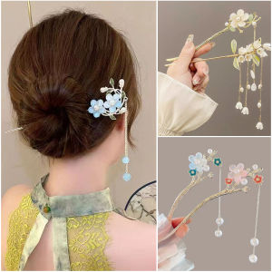 New Style Chinese Pearl Tassel Hairpin Womens Traditional Hanfu Hair Accessories Elegant Simple Design Alloy Embedded