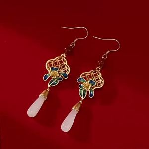 Earrings Ear Hooks Ancient Hetian Jade Earrings Painted Retro Enamel Craft Water Drop Earrings.
