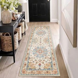 VIKAMA Bohemian Runner Rug Crystal Velvet Anti-Slip Stain-Resistant Floor Mat for Corridor Bedroom Carpet Home Decoration