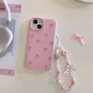 2-in-1 Jelly Pink Case for iPhone 11 12 13 14 15 16 17 Pro Max Full Screen Strawberry Anti-fingerprint Frosted Hard Cover iPhone 13 Case