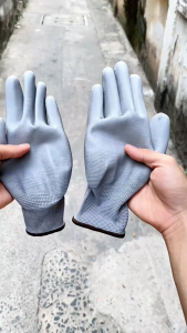 Găng tay lao động phủ PU xám tối găng tay làm vườn cao cấp bao tay bảo hộ lao động chống mài mòn