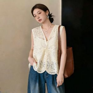 Lace Hollow V-Neck Slimming Tank Top Plus Size