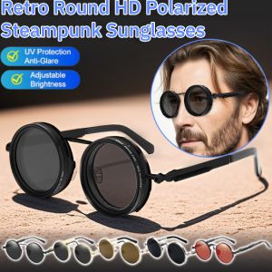 Adjustable Light-Reducing Sunglasses Retro Round HD Polarized Steampunk Glasses for Fishing Outdoor Sports