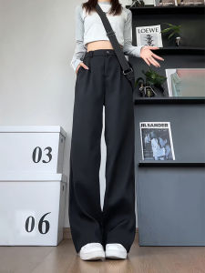 Black High Waist Straight Leg Casual Trousers Drapey Knife Bootcut Pants Mens Autumn Extended Length Casual Suit Trousers