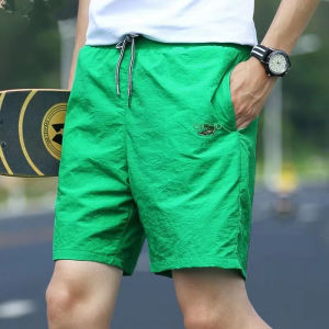 กางเกงขาสั้นชายผ้าปักฤดูร้อน กางเกงขายาวทรงตรงหลวมๆ กางเกงขาสั้นชายหาดบางๆ กางเกงขายาวลำลองสำหรับใส่ไปชายหาด กางเกงขายาวทรงตรง