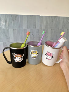 Cốc Đựng Nước Súc Miệng Bằng Thép Không Gỉ Dễ Thương Có Tay Cầm Chống Mốc Cho Gia Đình Ba Người Trẻ Em Cặp Đôi Sinh Viên Ký Túc Xá