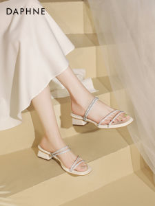 Daphne Womens Sandals Summer Versatile Diamond Slippers Beachwear Outdoor French Thick Heel High Heels Fashionable Low Cut