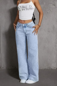 Jeans For Woman Y2k Clothes Light Blue Wide Leg Denim Pants Loose Fashion Simple Stretch Free Four Seasons Popular Casual