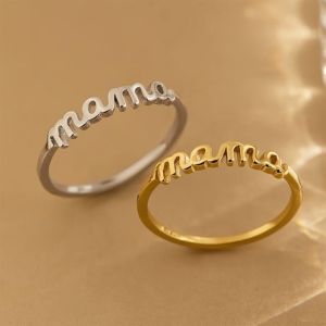 Huitan Simple Design "Mama" Ring for Women Mothers Day Gift Fashion Gold Color/Silver Color Daily Wear Versatile Band Jewelry