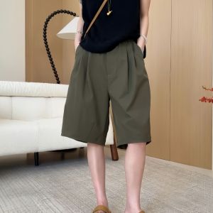 Slimming Pleated Elastic Waist Wide Leg Short Pants Womens Casual High Waist Loose Fit Summer 2025 plus Size Fashion