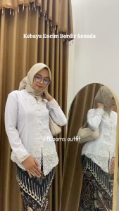 Kebaya Putih Encim Modern Terbaru Senada Bordir