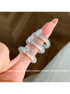 New Chinese Style Ice Transparent White Moonlight Agate Zircon Ring Womens round Diamond Ring Fashionable Finger Ring Middle Finger Ring