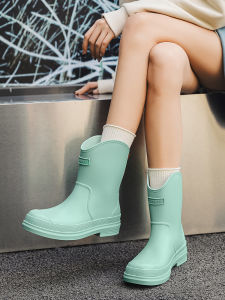 New 2025 Womens Mid-Calf Casual Rain Boots Lightweight Waterproof Shoes for Outdoor Wear Short Tube Rain Shoes Street Style PVC Material