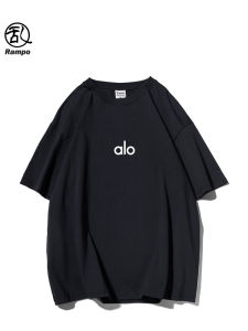 Rampo Heavyweight Pure Cotton Short Sleeve T-Shirt Mens Fashion round Neck Loose Silicone Letter Print Casual Summer Top