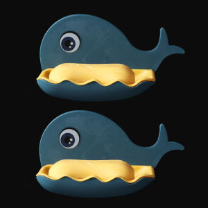 Bathroom Creative Double Layer Cartoon Wall Mounted Draining Rack Soap Box Home Use No Punching Washroom Storage Shelf