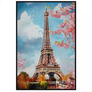 Tranh phong cảnh tháp eiffel mùa xuân. Tranh treo tường dán tường sơn dầu canvas trang trí. CGI-2076