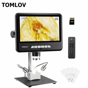 TOMLOV DM402 Pro 2K Digital Microscope 1200x 10.1 inch IPS HDMI Microscope with ScreenButtom Transmitted Light 24MP LCD Digital Soldering Coin Microscope10" StandPC/TV Compatible32GB