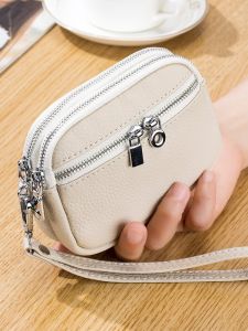 New Ladies Genuine Leather Mini Coin Purse Large Capacity Double Zipper Multi-Functional Handheld Storage Bag Sweet Lady Style