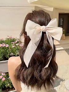 Aishg màu trơn lớn nơ bằng vải satin kẹp tóc nhỏ tươi tắn cho nữ phong cách cổ tích thời trang thanh lịch đa năng kẹp tóc thú mỏ vịt Phụ kiện tóc