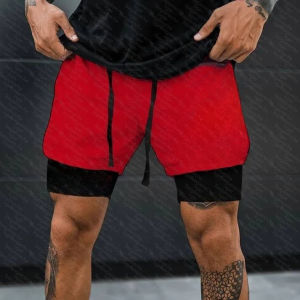 Bandai | Red One Piece Dual Layer Sports Shorts for Men Gym Workout Anime Design Quick Dry Material Loose Fit with Pockets