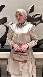 Kebaya (FREE HIJAB) Setelan melayu payet bahan satin terbaru-Green Z Store