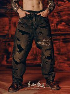 Washed Denim Jeans Embroidered Casual Straight Leg Breathable Cotton Autumn Winter New Style Big Black Heaven Chinese Trend