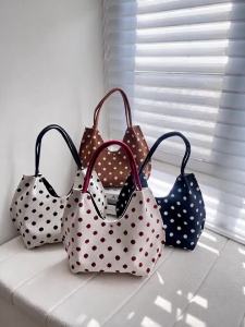 Korean‑Style Polka‑dot Knitted Underarm Tote Bag Retro Dots Small Hand‑carry Shoulder Handbag Gentle Daily Commute Hand Pouch for Women