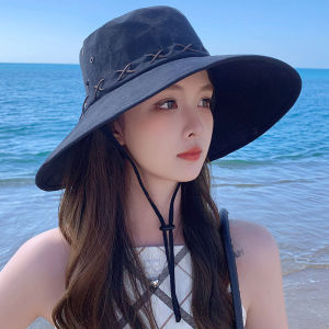 2025 Breathable Western Cowboy Hat Solid Color Adjustable Wide Brim Sun Hat Outdoor Mountaineering Fisherman Sunshade Cap Travel