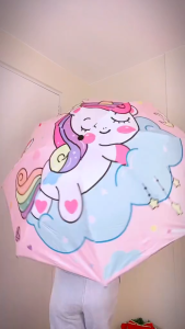 Lovely Children Manual Umbrella Unicorn Cute Small Umbrella Folding Light Weight For Boys & Girls Pink